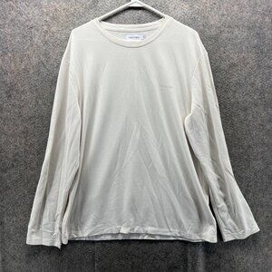 Calvin Klein Shirt Mens Large Cream Long Sleeve Crewneck Cotton Blend Casual